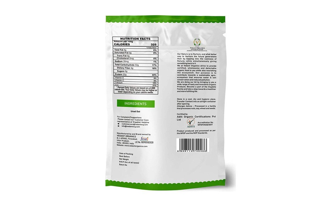 Orgabite Organic Urad Dal    Pack  1 kilogram